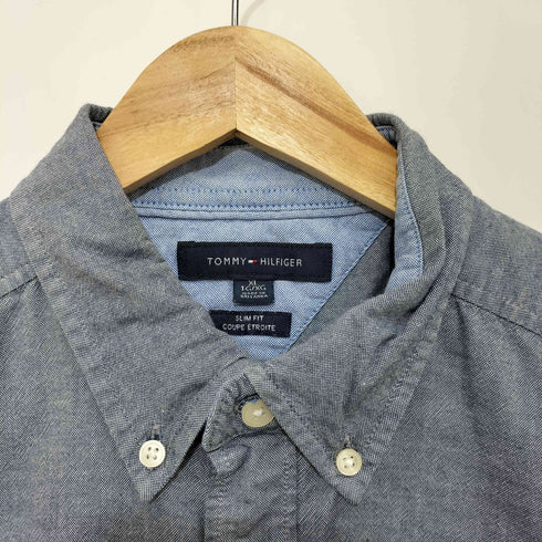 トミーヒルフィガー TOMMY HILFIGER SLIM FIT COUPE ETROITE 刺繍ボタンダウンシャツ 半袖 メンズ import:XL