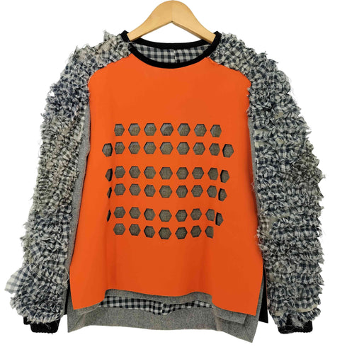 ボンディング×フリルチェック パンチング プルオーバー レディース