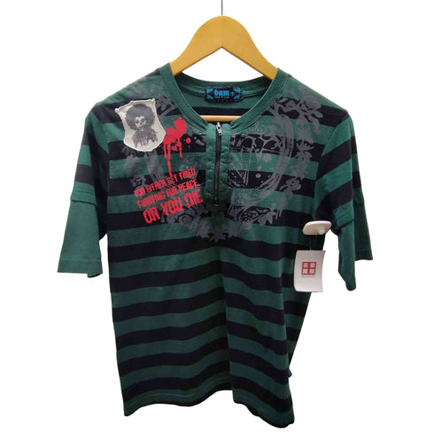 bum 00S ハーフジップ パッチ ペイント デザイン S/S ボーダー Tシャツ スカル ドクロ ピスタグ Y2K メンズ
