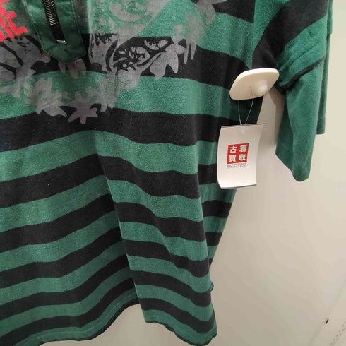 bum 00S ハーフジップ パッチ ペイント デザイン S/S ボーダー Tシャツ スカル ドクロ ピスタグ Y2K メンズ