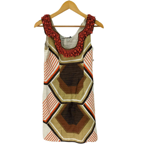 ミュウミュウ miu miu 05SS collection look25 Geometric Dress With Red Beaded Embellished Bust レディース EUR:38