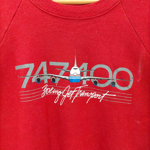 90S FRUIT OF THE LOOM ボディ USA製 747400 飛行機 プリント ラグランスリーブ スウェット メンズ import:XL