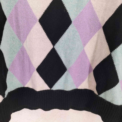 cashmere カシミヤ100% アーガイル モックネックセーター レディース JPN:M