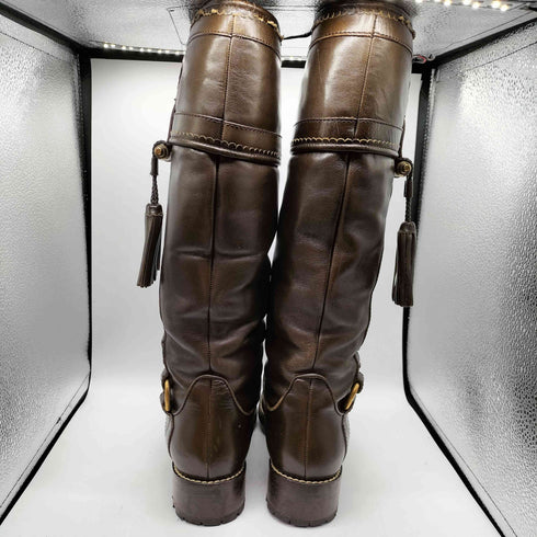 ドルチェアンドガッバーナ DOLCE&GABBANA イタリア製 裏レオパード VERO CUOIO タッセル レザー ロング ブーツ レディース 36 1/2