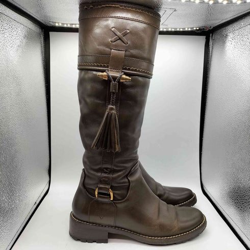 ドルチェアンドガッバーナ DOLCE&GABBANA イタリア製 裏レオパード VERO CUOIO タッセル レザー ロング ブーツ レディース 36 1/2
