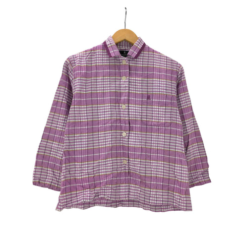 ランバンコレクション LANVIN COLLECTION ロゴ 刺繍 L/S チェック パジャマ シャツ レディース import:S