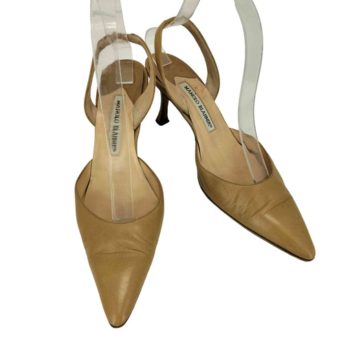 マノロブラニク MANOLO BLAHNIK ポインテッドトゥ スリングバックヒール レザー ミュール レディース 38
