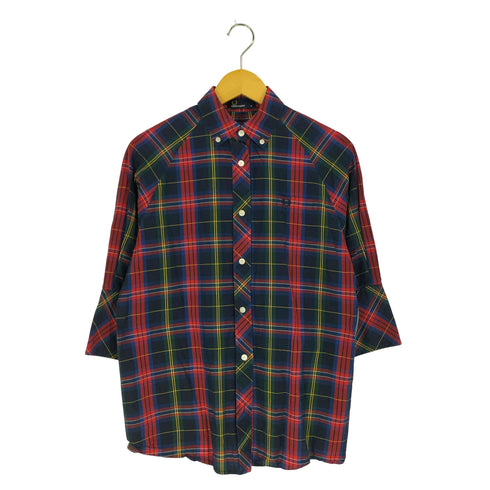 フレッドペリー FRED PERRY タータンチェック クォータースリーブ レギュラーカラーシャツ 七分袖 レディース UK:10