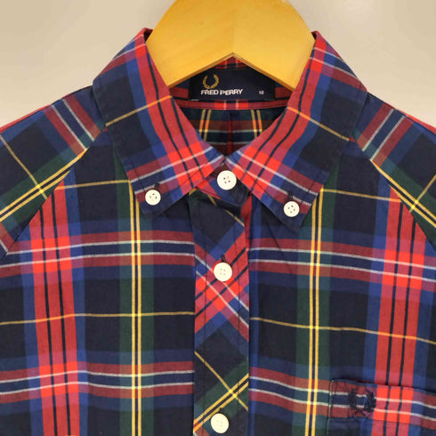 フレッドペリー FRED PERRY タータンチェック クォータースリーブ レギュラーカラーシャツ 七分袖 レディース UK:10