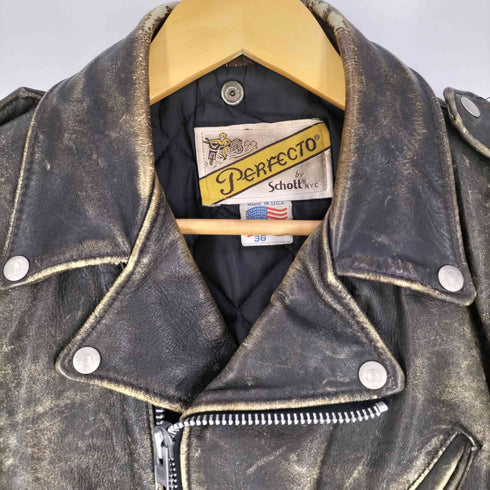 パーフェクトバイショット Perfecto by Schott 80~90s USA製 バイカータグ後期 ワンスター 裏地キルティング レザー ダブルライダースジャケット メンズ US:36