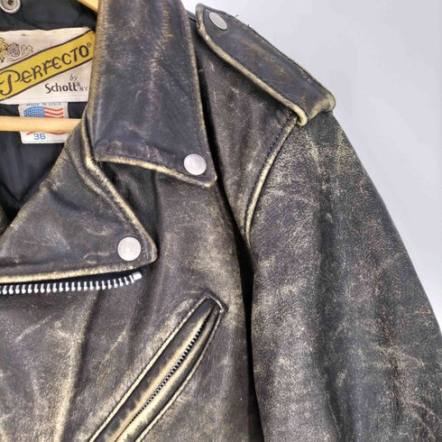 パーフェクトバイショット Perfecto by Schott 80~90s USA製 バイカータグ後期 ワンスター 裏地キルティング レザー ダブルライダースジャケット メンズ US:36