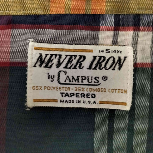キャンパス CAMPUS 60s usa製 ボックス 開襟 チェック柄 シャツ メンズ