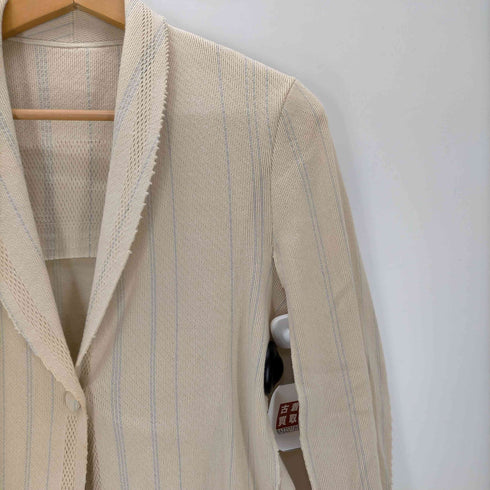 イッセイミヤケ ISSEY MIYAKE 10SS A.POC INSIDE カットフリンジ コットン ナイロン 1B ストライプ ニット テーラード ジャケット レディース JPN:2