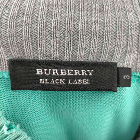 バーバリーブラックレーベル BURBERRY BLACK LABEL MADE IN ITALY イタリア製 生地 ホースロゴ刺繍 ショルダー チェック スイッチング ローゲージ ハーフジップ コットン ニット セーター メンズ 3