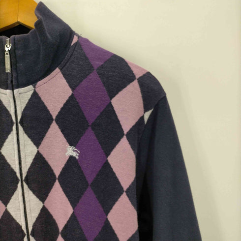 バーバリーブラックレーベル BURBERRY BLACK LABEL ホースロゴ 刺繍 アーガイル フルジップ ドライバーズ コットン ニット セーター メンズ 3
