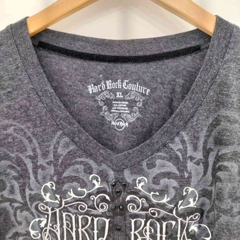 Hard Rock ビジューデザイン Vネック 半袖Tシャツ カットソー レディース XL