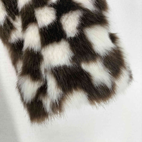 トップショップ TOPSHOP チェックフェイクファーロングコート レディース UK:6