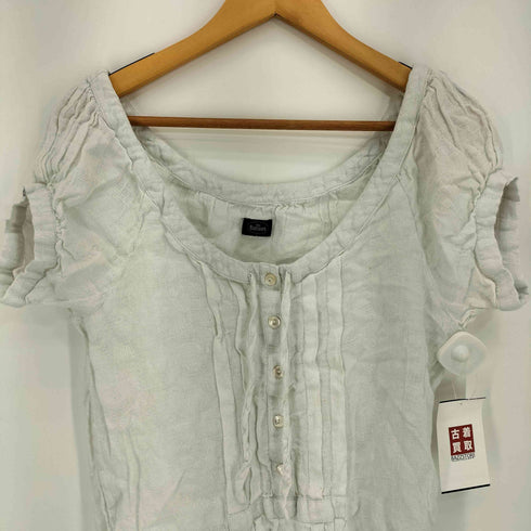 the Barnnet Pufleat Linen Blouse リネン100% パフスリーブ リボン 半袖ブラウス レディース