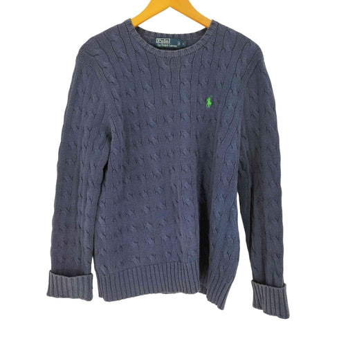 ポロバイラルフローレン Polo by RALPH LAUREN 90S ポニー刺繍 ケーブル編み クルーネック コットンニット セーター レディース import:L