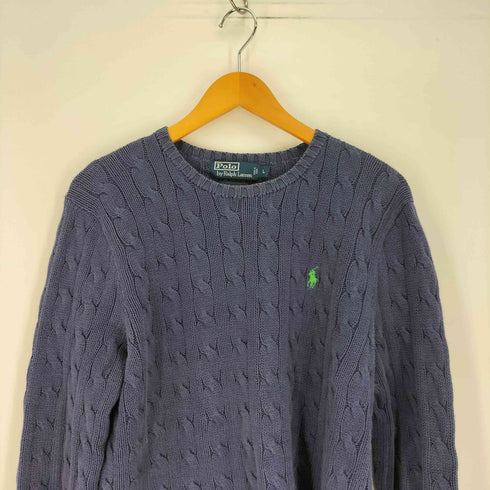 ポロバイラルフローレン Polo by RALPH LAUREN 90S ポニー刺繍 ケーブル編み クルーネック コットンニット セーター レディース import:L