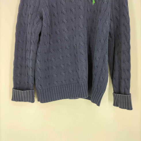 ポロバイラルフローレン Polo by RALPH LAUREN 90S ポニー刺繍 ケーブル編み クルーネック コットンニット セーター レディース import:L