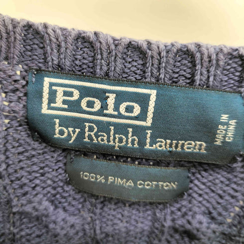 ポロバイラルフローレン Polo by RALPH LAUREN 90S ポニー刺繍 ケーブル編み クルーネック コットンニット セーター レディース import:L