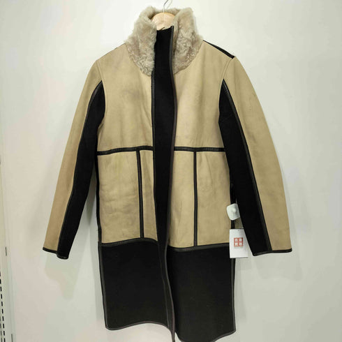 ポールアンドジョー PAUL&JOE 切替 ラムレザー スタンドカラー ムートンコート レディース FR:36