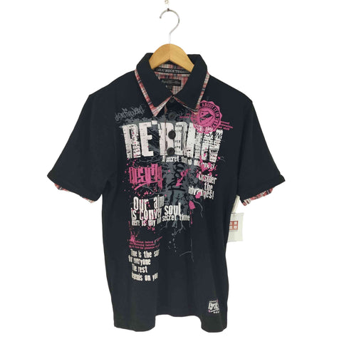 Original Remak Gear Y2K 平成 レイヤードカラー プリントポロシャツ メンズ JPN:L