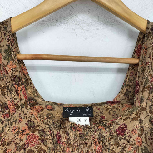 アニエスベー agnes b. PARIS シルク100 花柄 ミニ丈 半袖 ワンピース レディース JPN:36