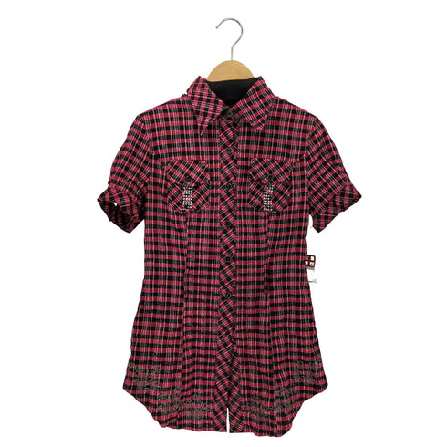 PINGGUOLU チェック柄 スタッズ付き S/S ロングシャツ Y2K cool レディース 40