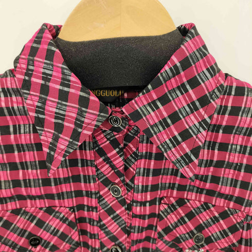 PINGGUOLU チェック柄 スタッズ付き S/S ロングシャツ Y2K cool レディース 40