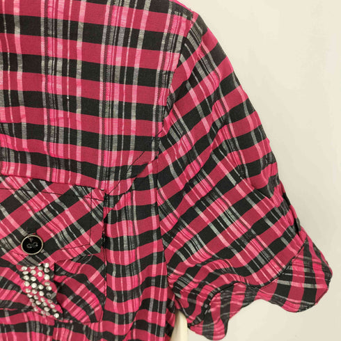 PINGGUOLU チェック柄 スタッズ付き S/S ロングシャツ Y2K cool レディース 40