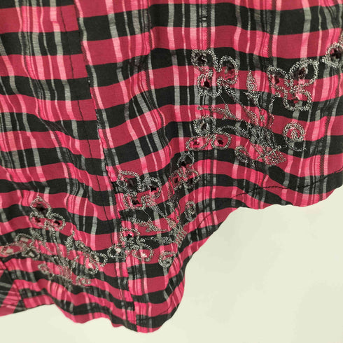 PINGGUOLU チェック柄 スタッズ付き S/S ロングシャツ Y2K cool レディース 40