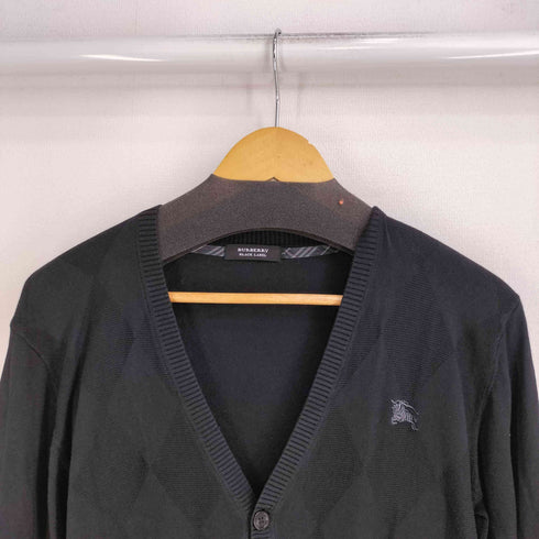バーバリーブラックレーベル BURBERRY BLACK LABEL ロゴ刺繍 チェック シルクコットン ニットカーディガン メンズ JPN:2