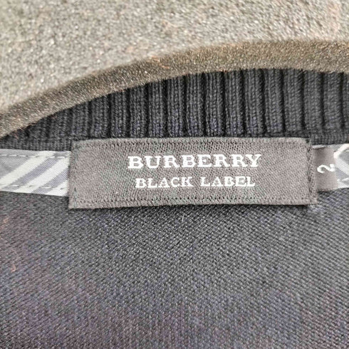 バーバリーブラックレーベル BURBERRY BLACK LABEL ロゴ刺繍 チェック シルクコットン ニットカーディガン メンズ JPN:2