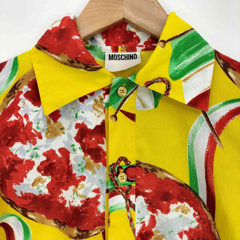 モスキーノ MOSCHINO ワインボトルプリント 金ボタン 七分袖シャツ レディース