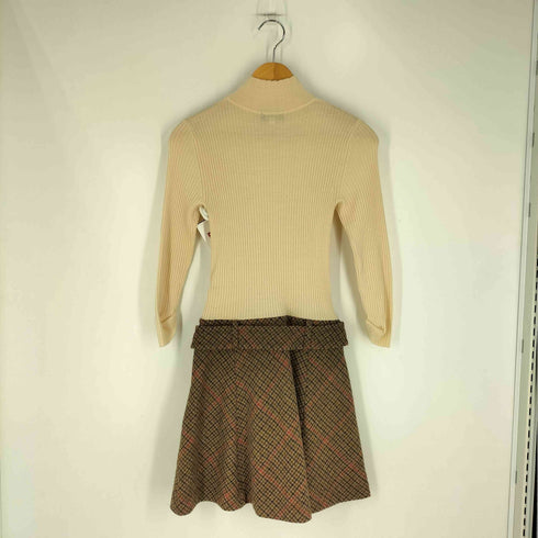 バーバリーブルーレーベル BURBERRY BLUE LABEL ホース刺繍 クルミボタン 異素材切替 ガンクラブチェック ドッキング チュニックワンピース レディース JPN:36