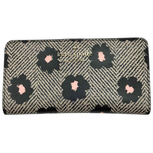 ケイトスペードニューヨーク kate spade NEW YORK ステイシー ヘリンボーンフラワープリント キャンバス ラージスリム バイフォールド ウォレット 花柄 二つ折り 長財布 レディース