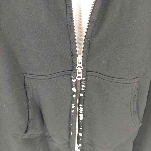 アンセルム ANCELLM 23AW ZIP-UP HOODIE BLACK 裏地 ワッフル サーマル ダメージ 加工 ダブルフェイス ジップ フーディー パーカー バック ペイント ステッチ 装飾 カスタム メンズ JPN:2