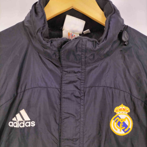 アディダス adidas 90s 万国旗タグ トレフォイルロゴ サッカーチームエンブレム刺繍 裾ドローコード 袖スリーライン フードパッカブル ナイロンジャケット メンズ O