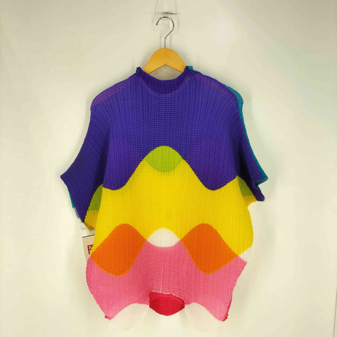イッセイミヤケ ISSEY MIYAKE 銀タグ 変形 マルチカラー プリーツ トップス レディース JPN:2