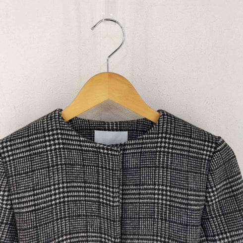 セルフォード CELFORD ウール チェックロングノーカラーコート レディース 36