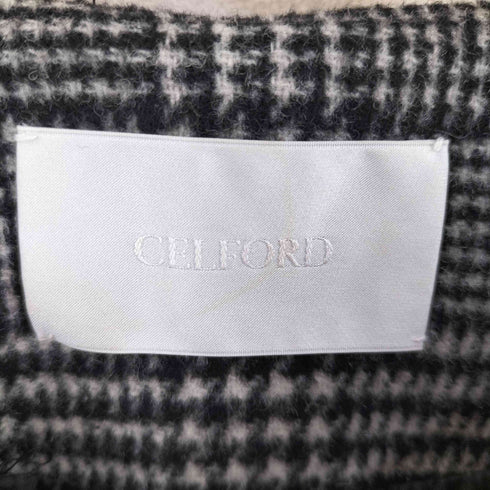 セルフォード CELFORD ウール チェックロングノーカラーコート レディース 36