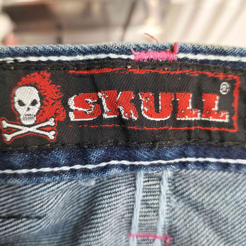 スカルジーンズ SKULL JEANS スカルロゴ刺繍 ストレートデニムパンツ メンズ US:28-29