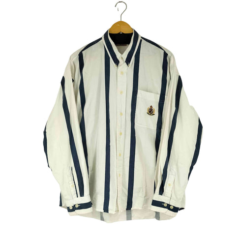 ゲス GUESS 80-90S CLASSIC SPORTSWEAR ロゴ刺繍 ストライプ L/S BDシャツ メンズ