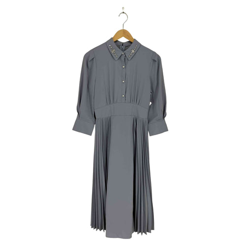 トッコクローゼット tocco closet 襟ビジュー付きサイドプリーツワンピース レディース M