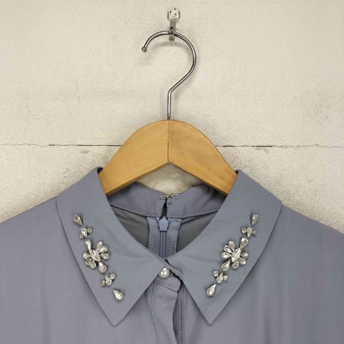 トッコクローゼット tocco closet 襟ビジュー付きサイドプリーツワンピース レディース M