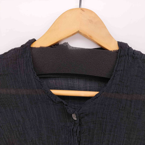 ミーイッセイミヤケ me ISSEY MIYAKE 08SS レース切替 フリルデザイン プリーツカーディガン レディース