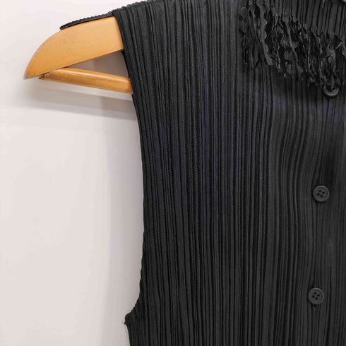 プリーツプリーズイッセイミヤケ PLEATS PLEASE ISSEY MIYAKE 14AW フリンジデザイン ノースリーブ プリーツ シャツワンピース レディース JPN:3