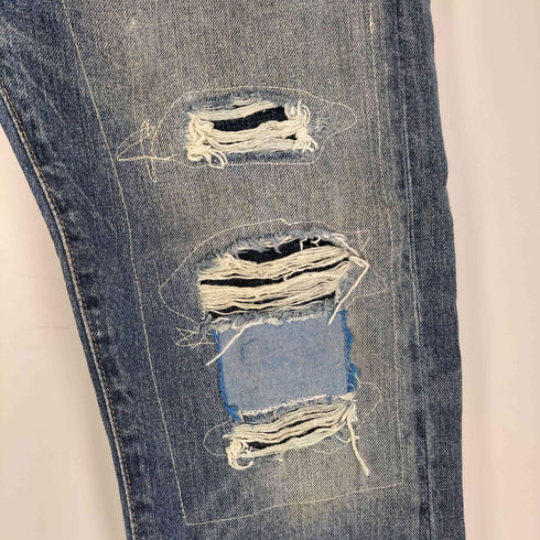 デニムアンドサプライラルフローレン DENIM&SUPPLY RALPH LAUREN SLIM ステッチ ダメージ加工 パッチワーク ストレートデニム メンズ 31/30